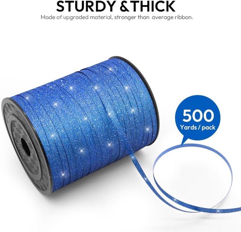 HimBen 500 Yards Curling Ribbon for Gift Wrapping, 3/16" Balloon String for Christmas Valentine Birthday Wedding Party Festival Decoration, Crafts, Flower Bouquet(Glitter Blue) - Image 2